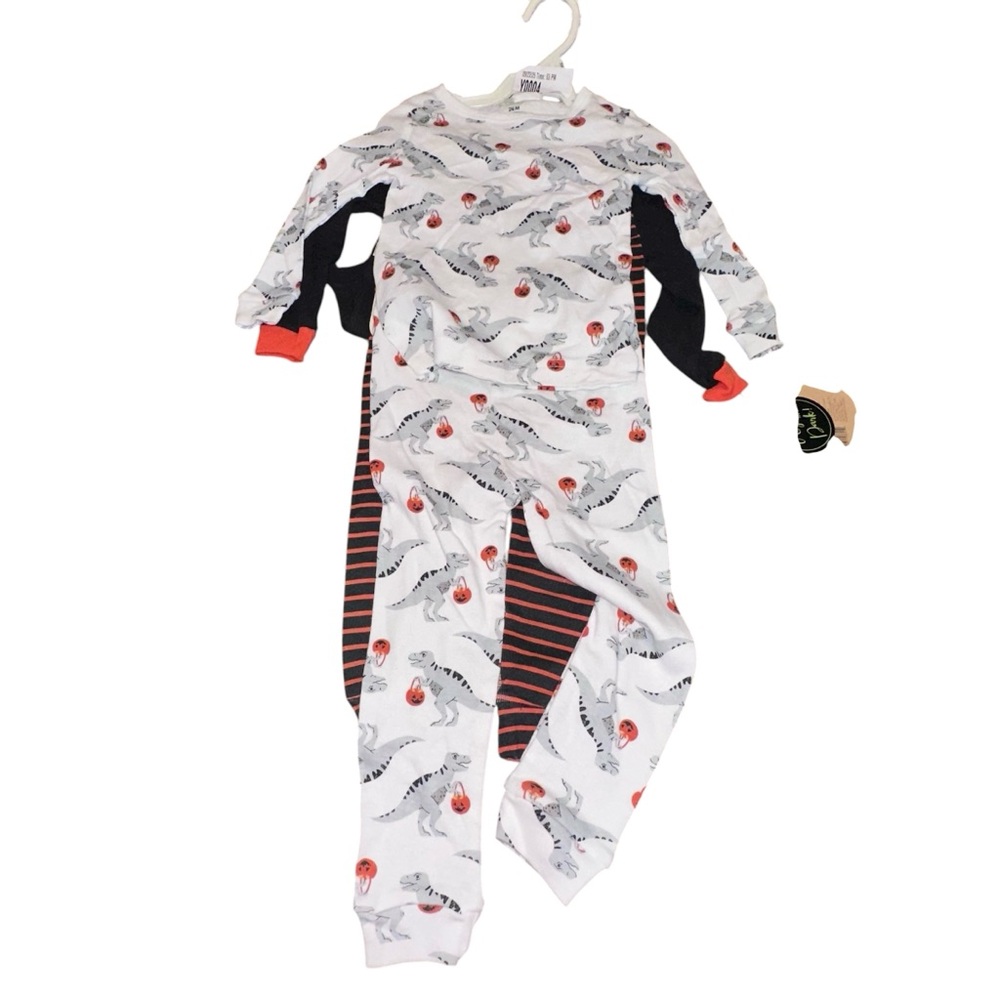 Chick Pea 4-Piece Halloween Dinosaur Pajama Set Size 24 mth NWT glow in the dark